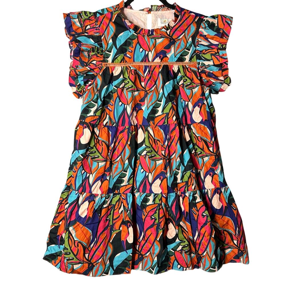 Palms Away Dress Womens S Multicolor Short Sleeve Cotton Mini Summer Vacation
